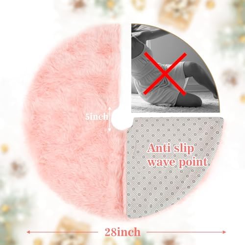 28 Inch Pink Faux Fur Christmas Tree Skirt for Christmas Decorations