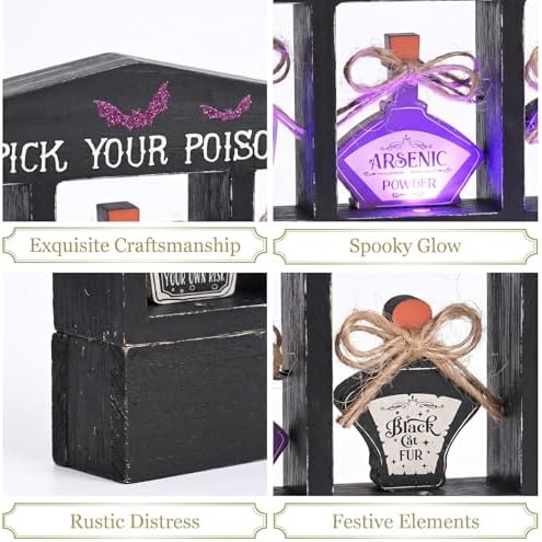 Valery Madelyn Halloween Decorations Indoor with Purple LED Lights, Lighted Spooky Halloween Decor Pick Your Poison Tabletop Sign, Witch Decorations for Home Party Office, 8 Inch