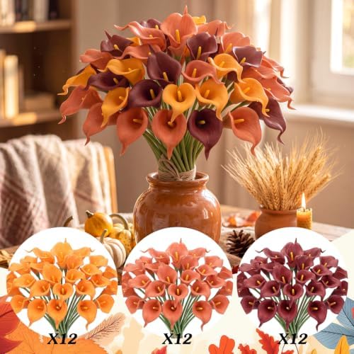 36 Pcs Halloween&Fall Flower Picks 14", Orange, Burgundy, Light Orange