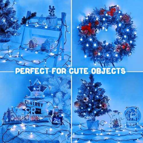 Blue Christmas Lights Outdoor Battery Operated String Lights Total 100LED 33Ft with Timer 8 Modes 16.4Ft*2 Waterproof Outdoor Indoor for Christmas Decor, Blue, 2-Pack