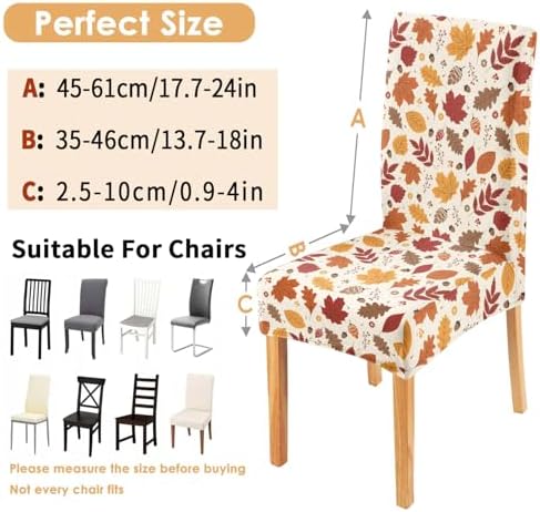 Fall Chair Covers Set of 4,Thanksgiving Parsons Chair slipcovers,Fall Leaves Kitchen Dining Room Decor Chair Seat Cover Protectors(Fall Leaf,4 Pack)