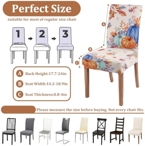 Fall Chair Covers Set of 6 Pumpkin Dining Chair Seat Cover Stretch Removable Autumn Chair Slipcover Protector for Thanksgiving Dining Room Kitchen Home Decor