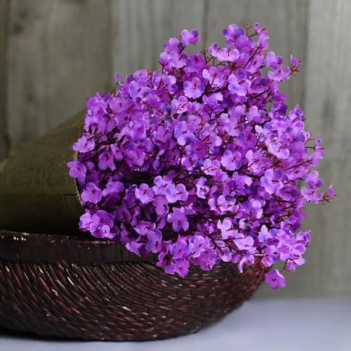 15 Pcs Fake Flowers, Real Touch Babys Breath Artificial Flowers, Purple
