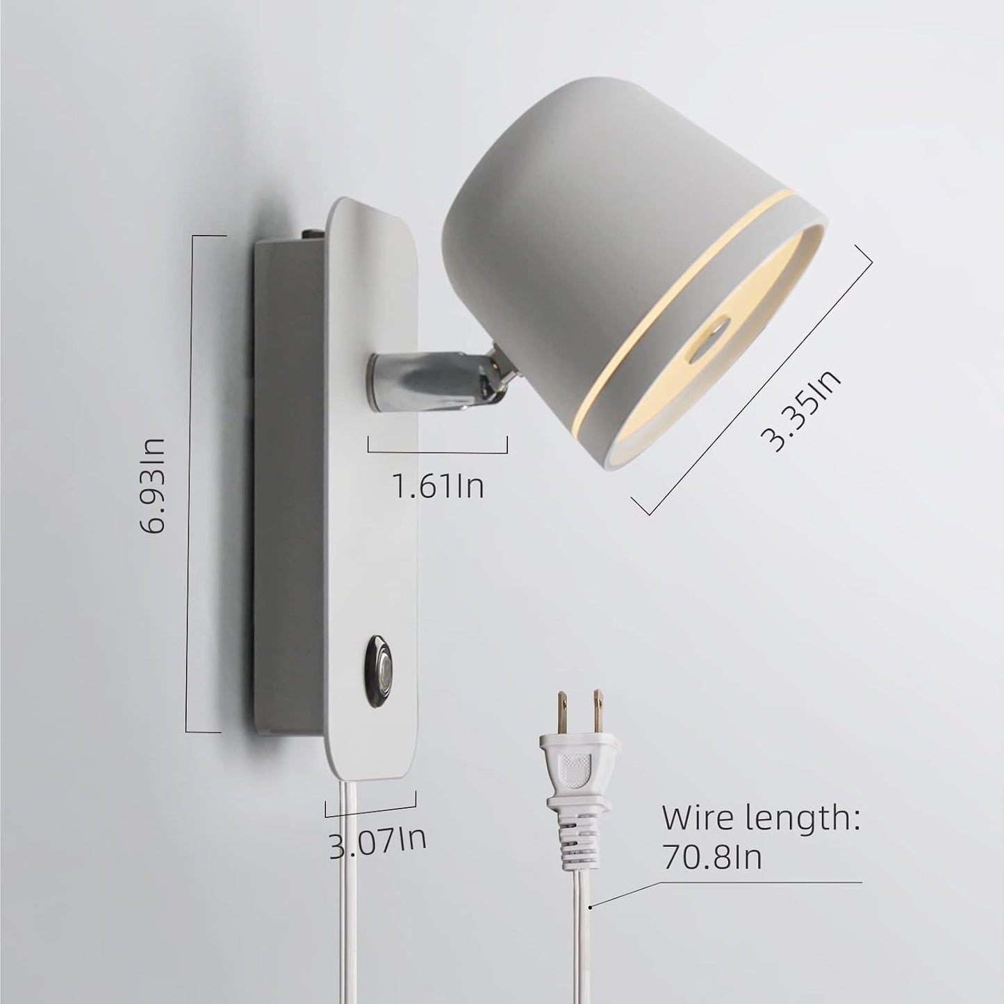 Aisilan LED Plug in Wall Sconce with Touch Dimmable Control Adjustable Wall Mounted Lamp Angle Anti-Glare Matte White