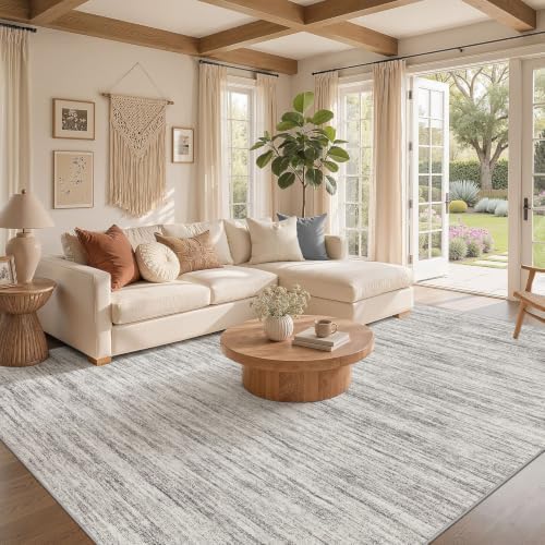 Nakagishi 10X12 Area Rugs Living Room: Washable Large Vintage Rug Neutral Non-Slip Soft Stain Resistant Indoor Carpet