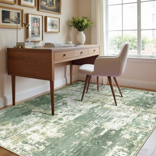 RELEANY Washable 4'x6' Abstract Area Rug for Living Room Light Green