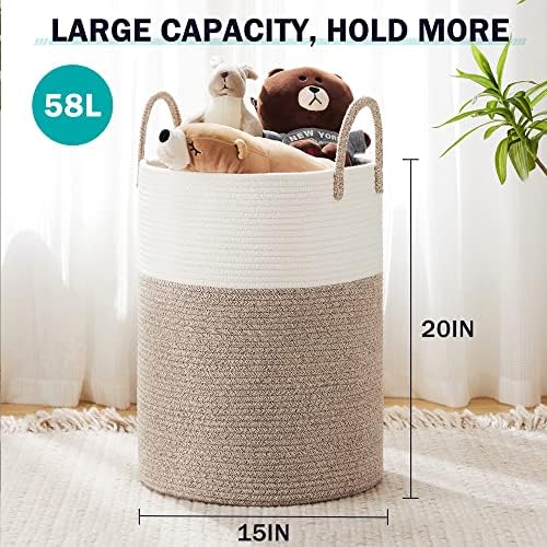 YOUDENOVA Woven Rope Laundry Hamper Basket, 58L Tall Laundry Basket, Baby Nursery Hamper for Blanket Storage in