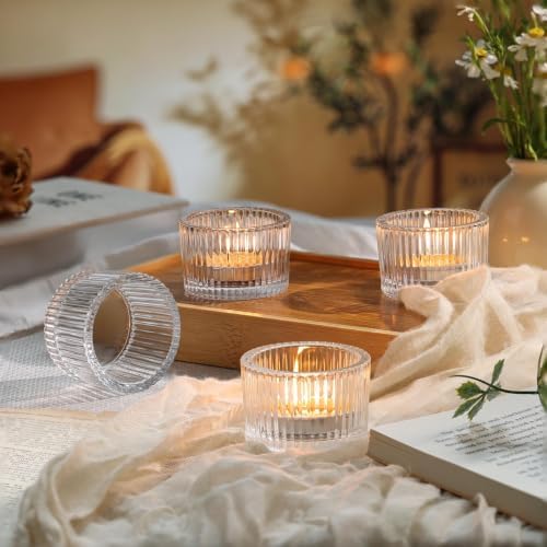 4 Pack Tealight Clear Candle Holders, Votive Tea Light Candle Holder