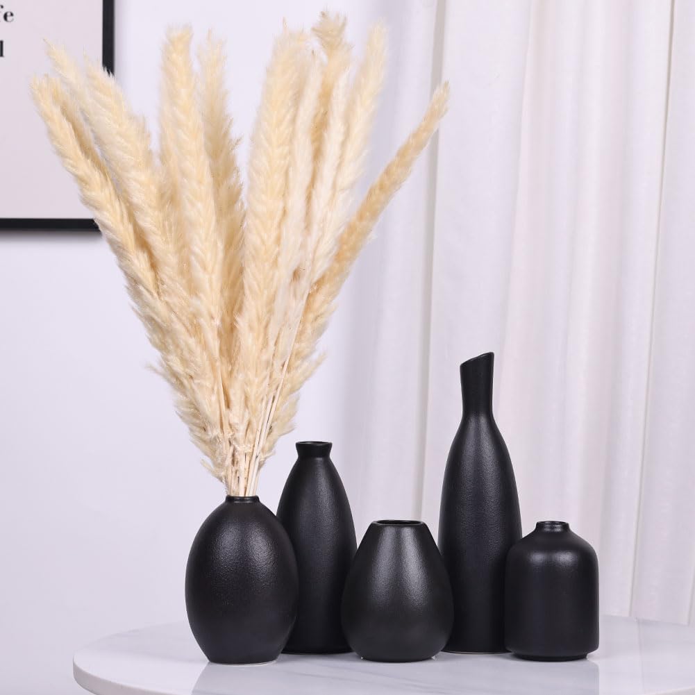 Black Ceramic Bud Vases / Black Set / Set of 5