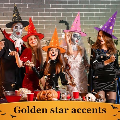 Newcotte 16 Pieces Witch Hats Halloween Costumes for Women Men Modern Witch Hats Fancy Dress Party Decorations