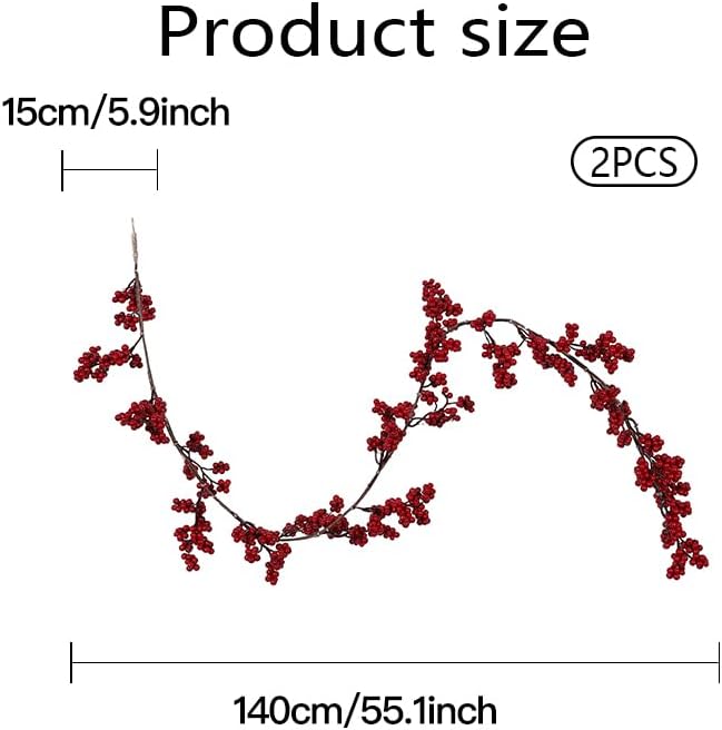 Christmas Red Pip Berry Garland, Artificial Red and Burgundy Berry Garland Decor for Winter Christmas Happy New Year Indoor Outdoor Home Fireplace Table Decorations(Mini Berry)-2PCS