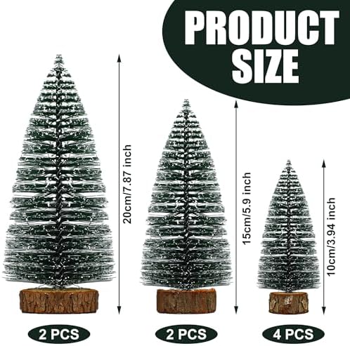 8 PCS Christmas Mini Trees Artificial Sisal Snow Frost Christmas Trees in 3 Size Bottle Brush Xmas Tree with Wooden Base Mini Xmas Pine Tree for Winter Holiday Party Home Table Crafts Decoration