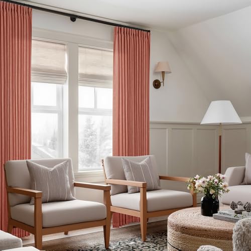 Red Clay Linen Pinch Pleated Curtains 108 Inches Long 2 Panels Firebrick