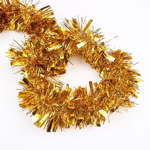 33FT Christmas Tinsel Garland,Gold Shiny Metallic Foil Decorations for Parade Floats, Halloween, Christmas Tree, New Year Parties,Birthday Party,Indoor and Outdoor Disco Party Supplies