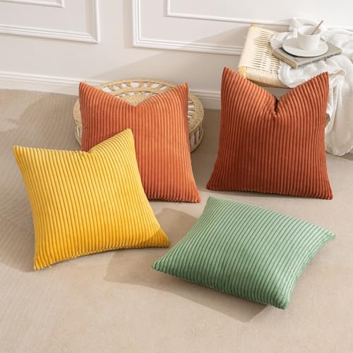 MIULEE Fall Decorative Throw Pillow Covers Yellow Rust Green 18x18
