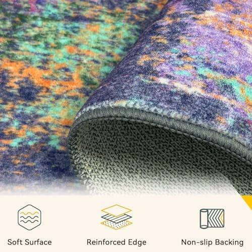RELEANY Washable Runner 2'x8' Abstract Area Rug for Hallway Purple Multi