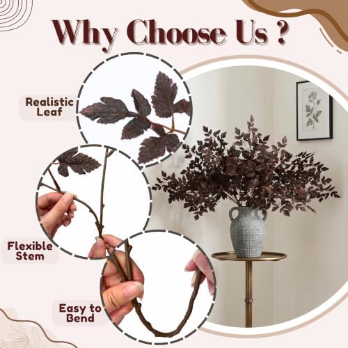 PERFNIQUE 6 Pack Artificial Plum Cimicifuga Leaf Sprays, 32" Faux Ramosa Branches for Vase, Fall Floral Stems for Table Centerpiece, Farmhouse, Wedding, Mantel, or Halloween Decor