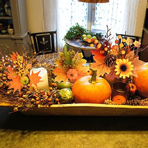 Krissing 4 Pcs Artificial Fall Floral Picks with Sunflower and Pumpkin