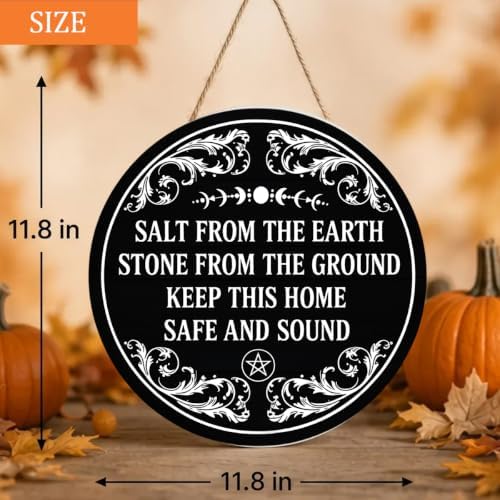 Witchy House Blessing Wooden Hanging Sign for House Front Door, Home Protection Spell Sign for Housewarming, Salt From The Earth
