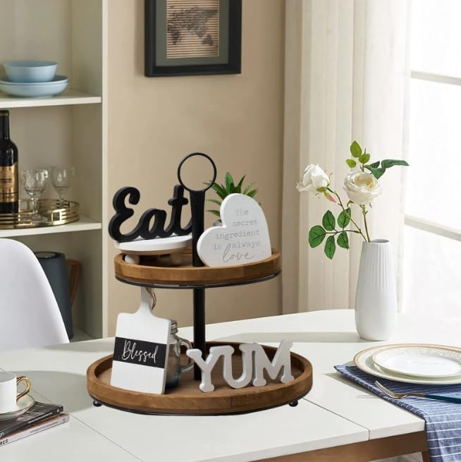 GENMOUS Farmhouse Kitchen Tiered Tray Decor Items Mini Set / Brown-item