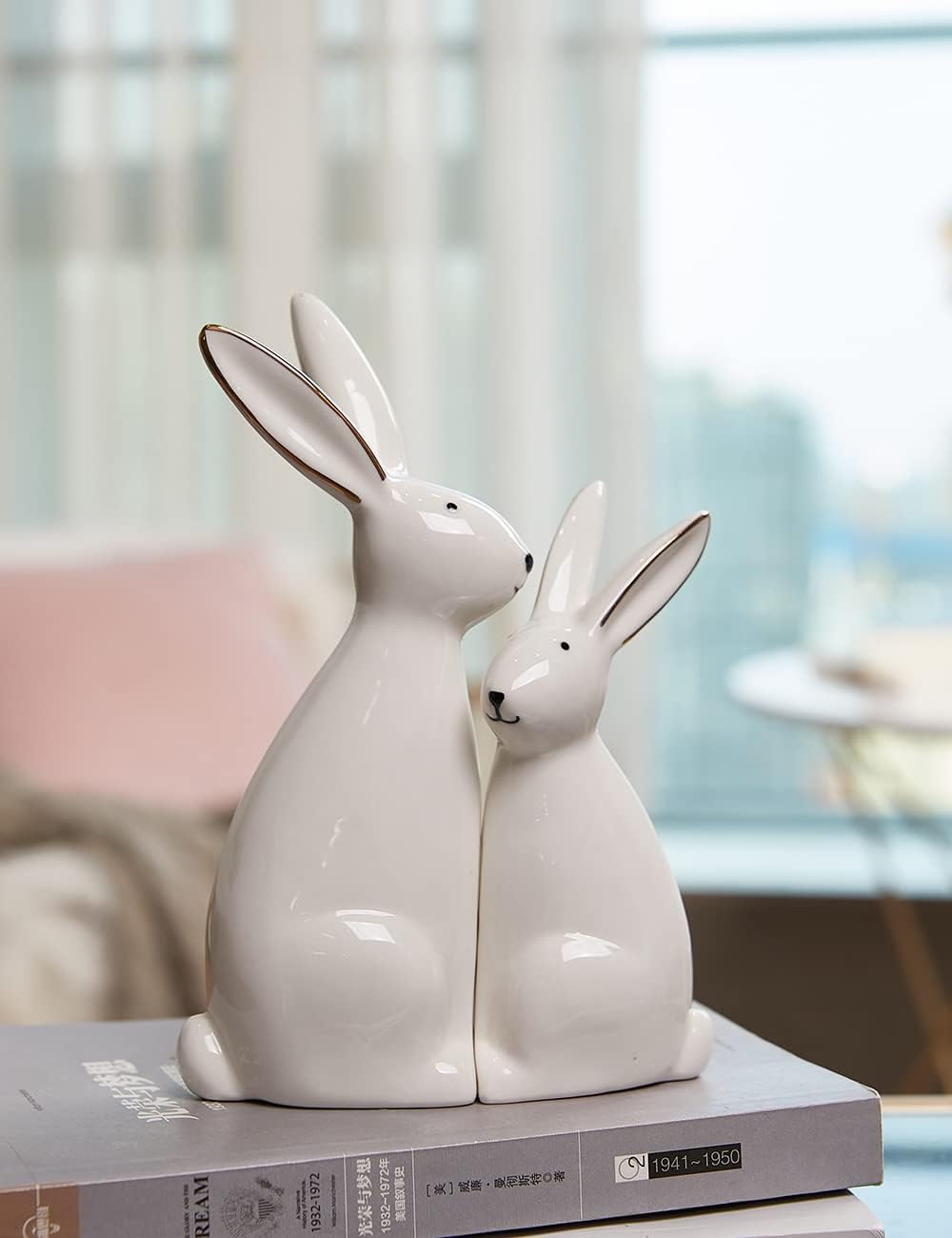 Rabbit Statue Bunny Figurine Modern Animal Sculpture Home Decor Gift / 7.6 Inch / Set of 2