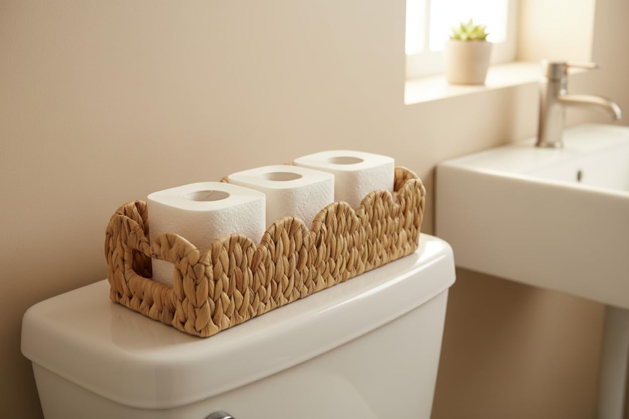 Scalloped Edge Wicker Basket for Toilet Paper Storage / Rectangle