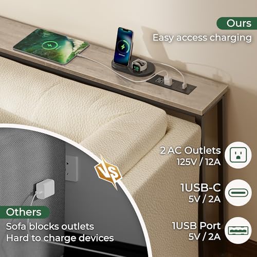 SUPERJARE 102.4 inch Narrow Behind Couch Table with Charging Stations