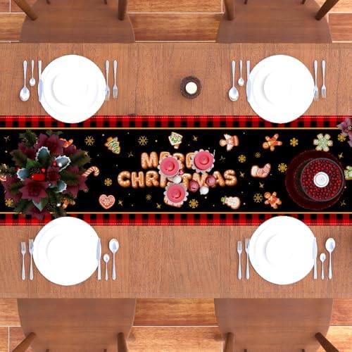 Rvsticty Gingerbread Christmas Table Runner,Xmas Decorations for Home Decor