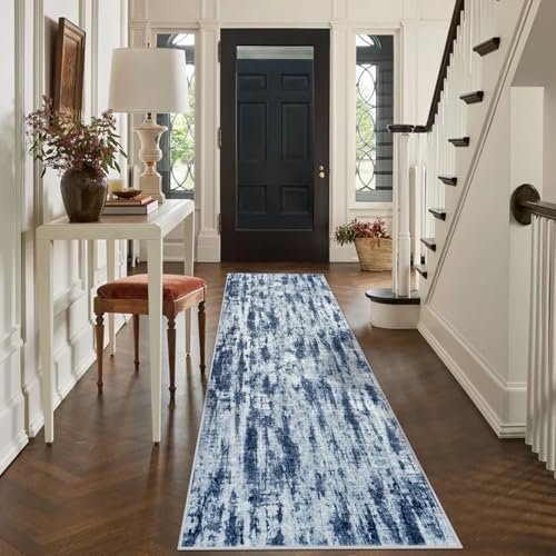 2'6''x8' Runner Rugs Washable Rug: Modern Abstract Hallway Blue Grey Carpet