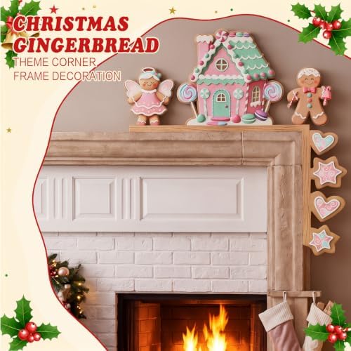 Yaocom 11.8 x 11.8 Metal Happy Christmas Door Topper, Pastel Gingerbread