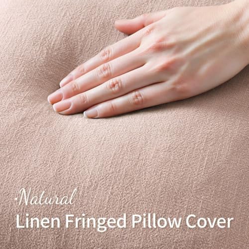 MIULEE Boho Linen Fringe Decorative Throw Pillow Covers Light Pink 18x18