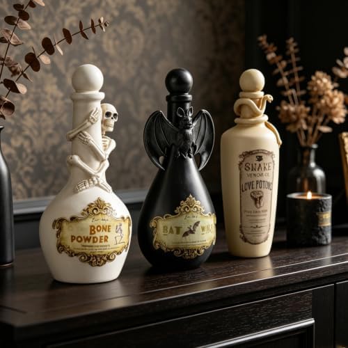 Cynkeyee Halloween Potion Bottles, White Resin Skeleton Décor