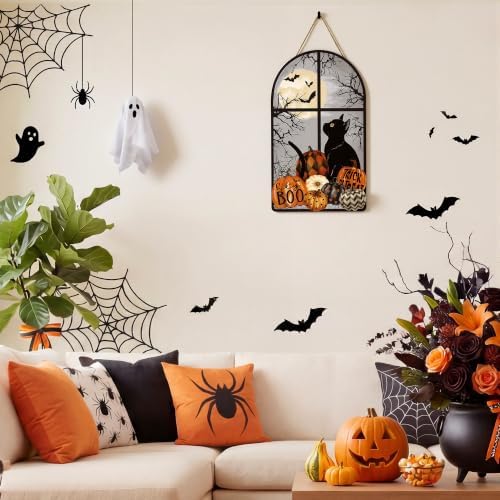 Smile Halloween Wooden Door Hanger with Black Cat