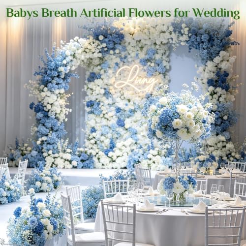 100 Pcs Baby Breath Flowers Artificial Bulk, Blue Babys Breath Fake Flowers