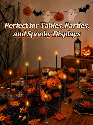 Alphatool 24 Pcs Halloween Black LED Flameless Candles with Remote, Bases