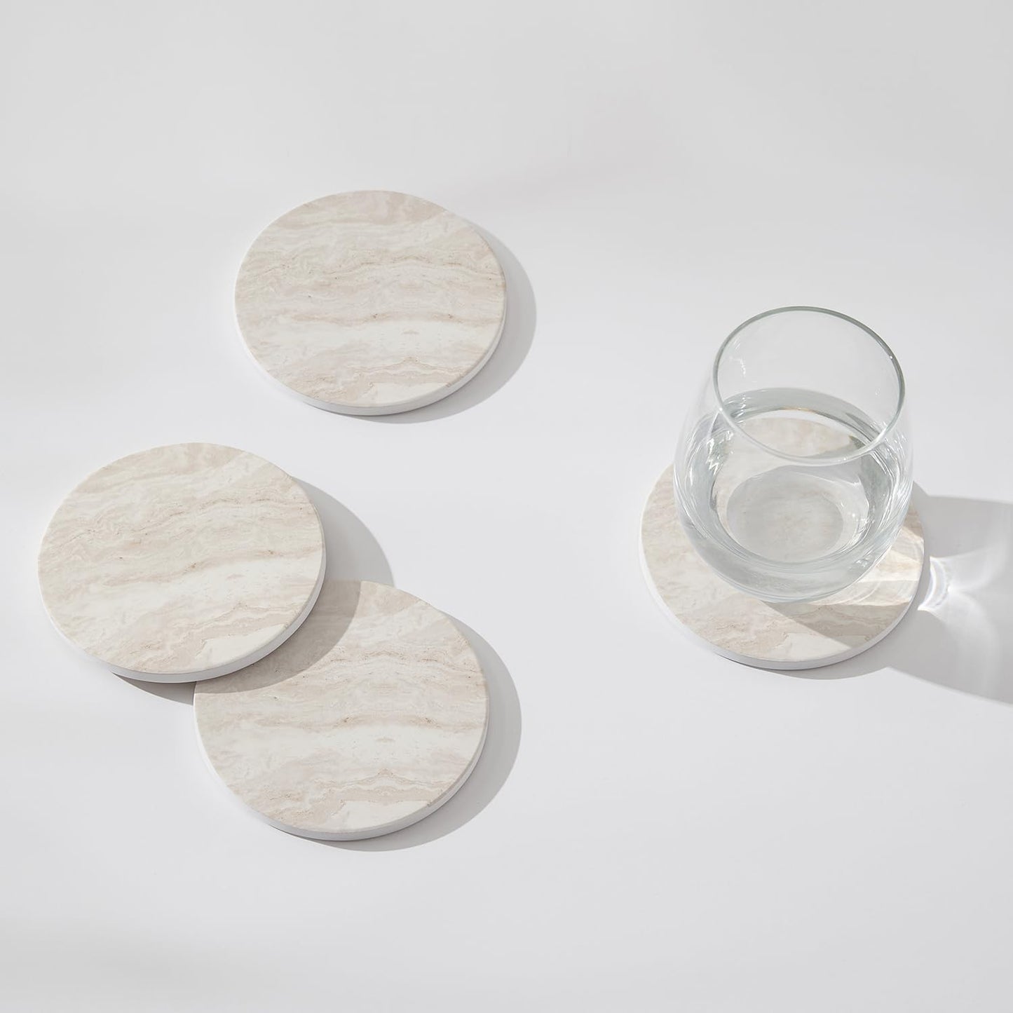 Holder / Absorbent Ceramic Coasters for Drinks / Light Beige / Set of 6