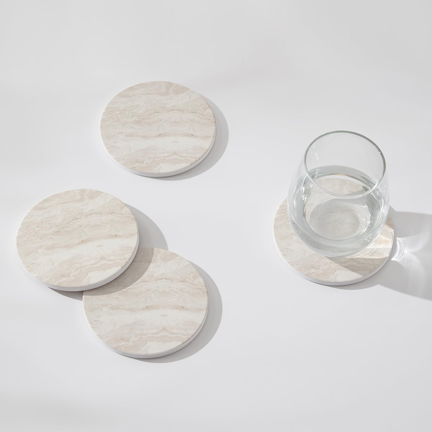 Holder / Absorbent Ceramic Coasters for Drinks / Light Beige / Set of 6