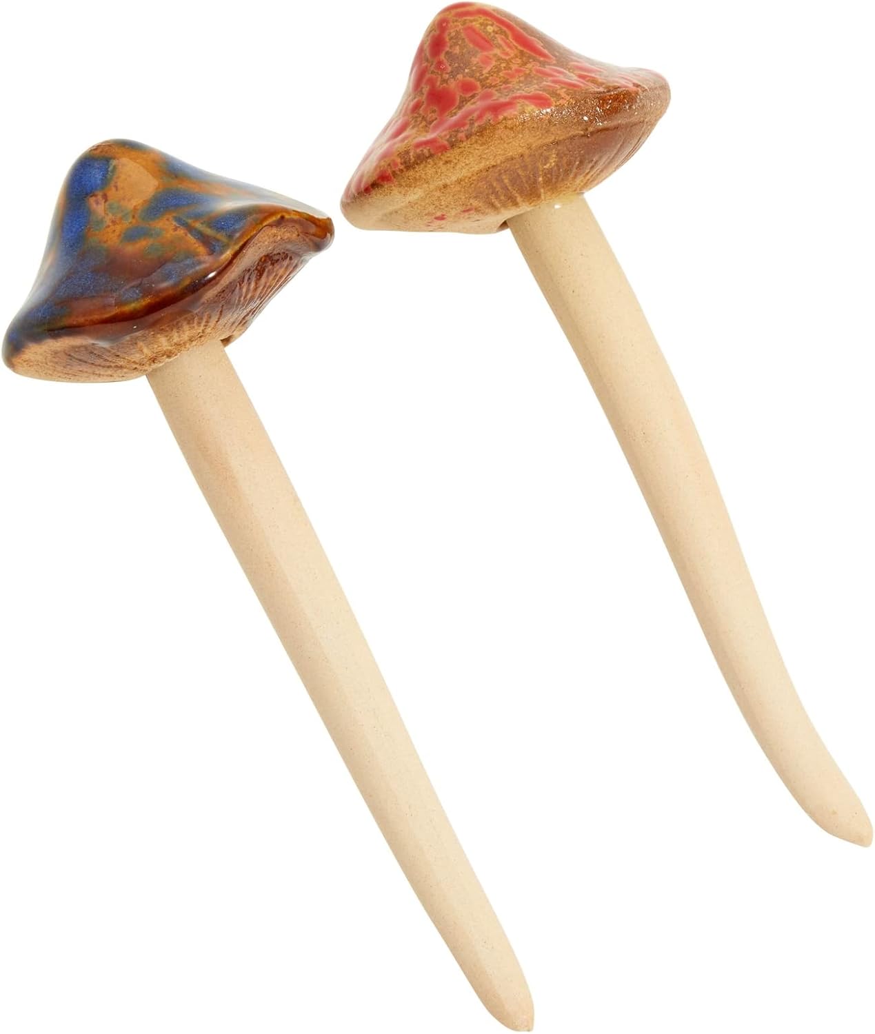 Ceramic Outdoor Mushrooms Plant Stakes / Brown / 5 Inch / Set of 4