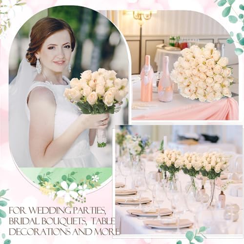 Hotop 80 Pcs Artificial Roses Flowers Bulk, Beige