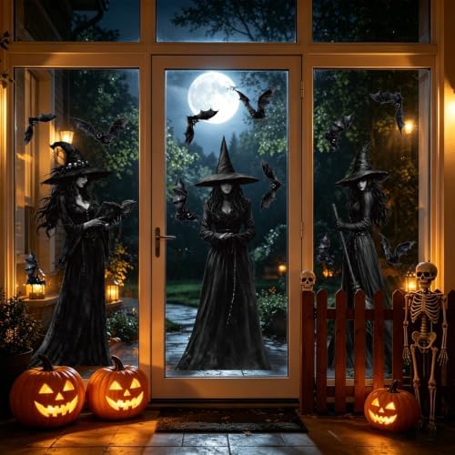 STEFORD Halloween Large Witch Window Clings, 3 Pcs
