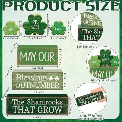 Lineshading 4 Pcs Wooden Shamrocks Block Signs Farmhouse Tiered Tray