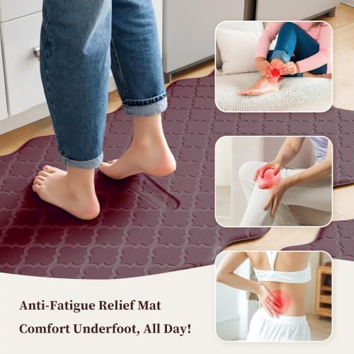 Arenarug Upgrade Scalloped Kitchen Mats for Floor 2PC, Red Kitchen Rugs