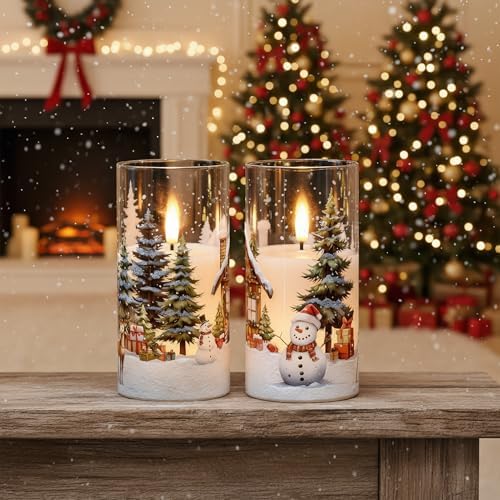 GenSwin Christmas Glass Flameless Candles Battery Operated Remote Timer