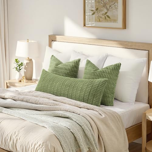 MIULEE Lumbar Corduroy Throw Pillow Cover for Bed 14x36 Beige Pack of 1