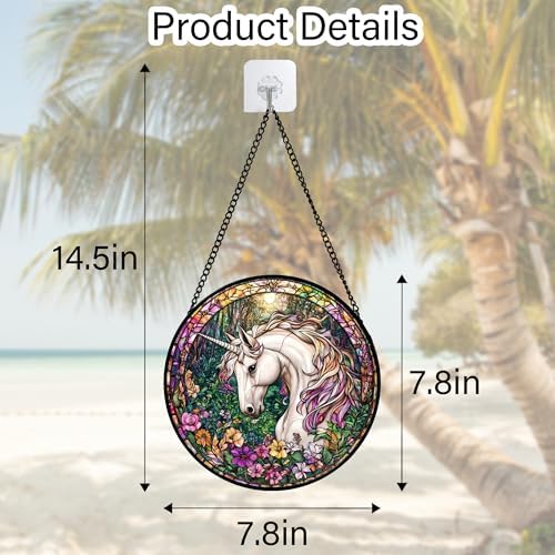 Unicorn in Flower Forest Stained Glass Window Hanging Suncatcher Gift 7.8"