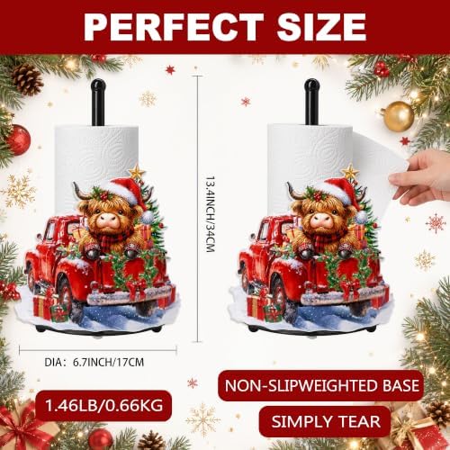 Christmas Highland Cow Paper Towel Holder, Farmhouse Xmas Kitchen Countertop Decor, Highland Cow Paper Towel Roll Stand, Christmas Housewarming Birthday Gift for Women Mom
