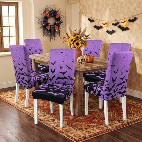 Halloween Bats Chair Covers Set of 6 for Dining Home Party Decor
