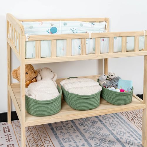 Small Cotton Rope Storage Basket Set 5 / Green