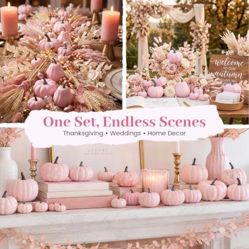 DomeStar 18 PCS Assorted Pink Foam Pumpkins for Decoration, Pink Pumpkins