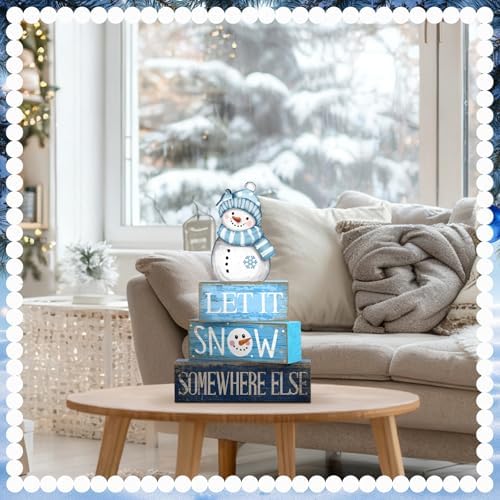 Lineshading 4 Pcs Wooden Snowman Tiered Tray Decor Block Signs Winter